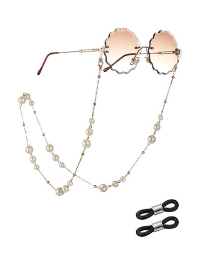 Pearl Beaded Eyeglass Chain With 2-Piece Silicone Anti-Slip Ring