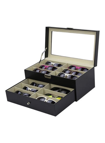 12-Compartment Leather Exterior Sunglasses Storage Case