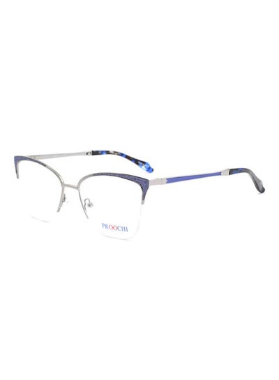 Women’s Semi-Rimless Cat Eye Shape Clear Lens Eyeglass Frame – Lens Size: 54 mm – Silver / Blue